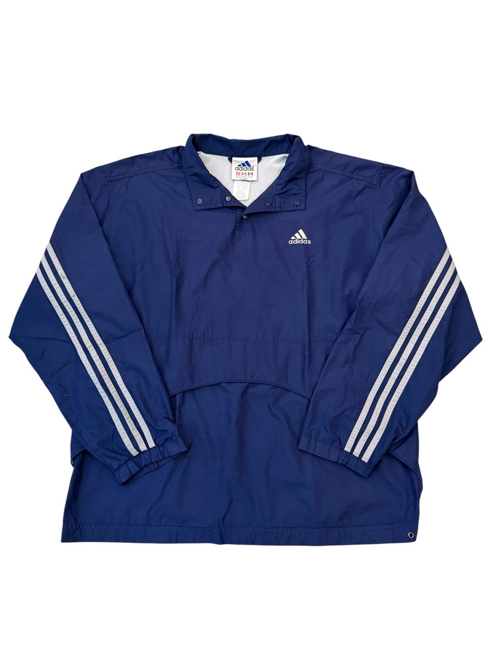 VTG 90s Adidas Pullover Windbreaker Blue Gray 3 Stripe Streetwear Jacket Medium
